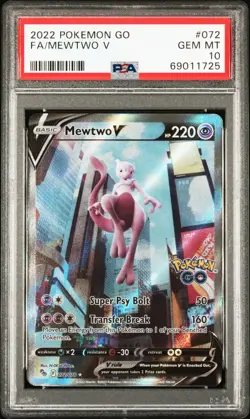PSA 10 Gem Mint Mewtwo V 072/078 2022 Pokemon Go Alternate Full Art Pokemon Card - Image 1