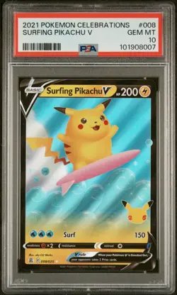 2021 POKEMON CELEBRATIONS #008 SURFING PIKACHU V PSA 10 - Image 3