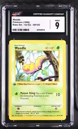 Weedle 69/102 1st Edition Pokemon Base Set CGC 9 Mint - Image 1