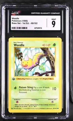 Weedle 69/102 1st Edition Pokemon Base Set CGC 9 Mint - Image 3