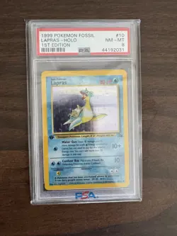 Lapras 10/62 1st Edition Holo Rare Fossil Pokemon Card PSA 8 - Image 1