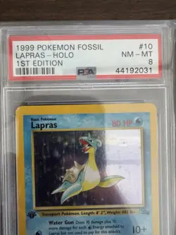 Lapras 10/62 1st Edition Holo Rare Fossil Pokemon Card PSA 8 - Image 2