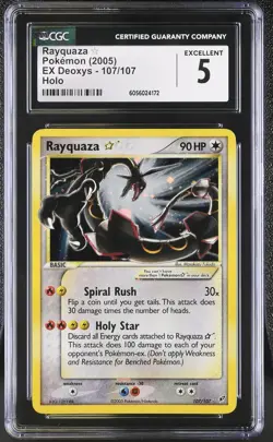 CGC 5 Rayquaza Gold Star 2005 EX Deoxys 107/107 Holo Pokemon Card - Image 1