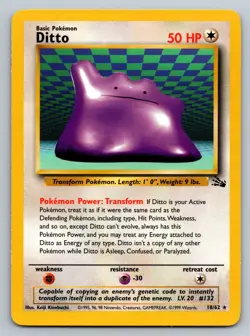 Ditto Non-Holo (18/62) Pokemon Card 1999  Fossil Set MP - Image 1