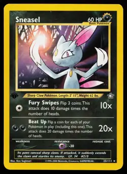 Sneasel 25/111 Rare Neo Genesis 1st Edition Non Holo Pokémon Card - Image 1