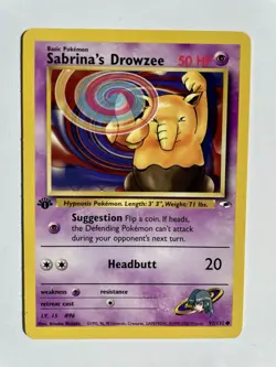 Pokemon Card 2000 Gym Heroes Set Sabrina's Drowzee 92/132 1st Edition NM-Mint - Image 1