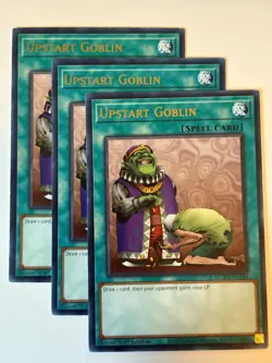YUGIOH-3x- Upstart Goblin - MGED-EN146 - Gold Rare - 1st Ed. (PLAYSET) - Image 1