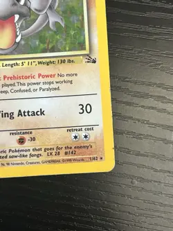 Pokemon TCG Aerodactyl 1/62 Fossil Set Vintage Holo Rare Card WOTC 1999 MP - Image 5