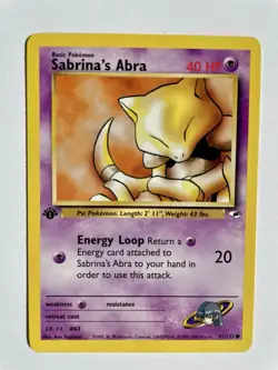 Pokemon Card 2000 Gym Heroes Set Sabrina's Abra 91/132 1st Edition NM-Mint - Image 1