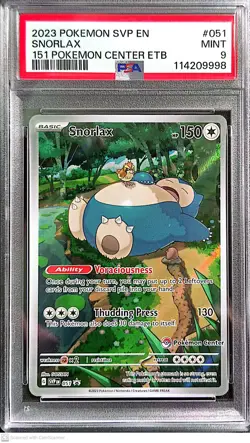 PokÃ©mon TCG SV Pokemon Center Exclusive promo Snorlax 051 PSA 9 - Image 1