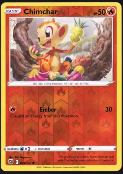 Chimchar 024/172 Reverse Holo Brilliant Stars Pokemon TCG Card NM - Image 1