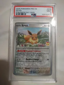 Nice 2025 Pokemon Day Prismatic Evolutions Eevee 074/131 PSA 9 Card Nice Graded - Image 1