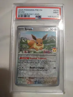 Nice 2025 Pokemon Day Prismatic Evolutions Eevee 074/131 PSA 9 Card Nice Graded - Image 3