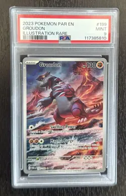 2023 POKEMON PAR EN-PARADOX RIFT 199 GROUDON ILLUSTRATION RARE 199/182 PSA 9 - Image 1
