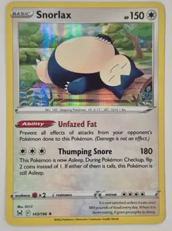 SNORLAX 143/196 HOLO RARE POKEMON TCG: SWSH11 - LOST ORIGIN NM - Image 3