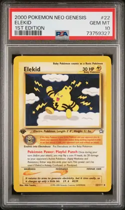 Pokémon TCG Elekid Neo Genesis 2000 22 Regular 1st Edition Rare PSA 10 Gem Mint - Image 3