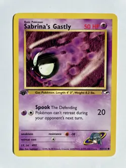 Pokemon Card 2000 Gym Heroes Sabrina's Gastly 93/132 1st Edition NM-Mint - Image 1