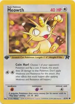 Pokemon Card - Team Rocket 62/82 - MEOWTH (common) **1st Edition** - NM - Image 1