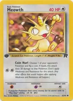 Pokemon Card - Team Rocket 62/82 - MEOWTH (common) **1st Edition** - NM - Image 2