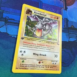 Aerodactyl 1/62 Fossil-1st Edition Holo Pre-Release Stamp Pokemon Card MP - Image 2