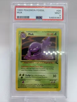 PSA 9 MINT Muk 1999 Fossil Pokemon Card 28/62 Non Holo - Image 1