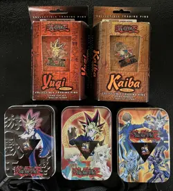2x Yu-Gi-Oh! 1996 1st Ed Collector Trading Pin Base Sets + 3x PSG Pin Card Cases - Image 1