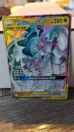 TAG TEAM Arceus Dialga Palkia GX Cosmic Eclipse POKEMON Full-Art Holo 2019 Card - Image 1