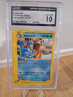 CGC 10!! GEM MINT. Azumarill 4/147 Aquapolis 2003 Pokemon Card - Image 1