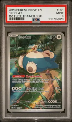 PSA 9 MINT Snorlax ETB SVP 051 Black Star Pokemon Card 151 2023 English - Image 1