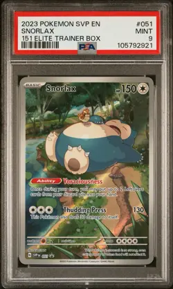 PSA 9 MINT Snorlax ETB SVP 051 Black Star Pokemon Card 151 2023 English - Image 3