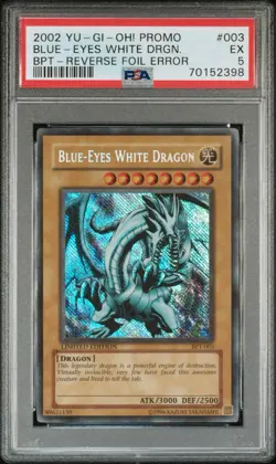 Yugioh MISPRINT PSA 5 Blue-Eyes White Dragon Reverse Secret Foil Error BPT-003 - Image 1