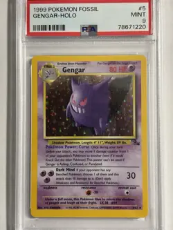 PSA 9 MINT - Gengar 5/62 - Unlimited Fossil Holo Rare Pokemon TCG - Image 1