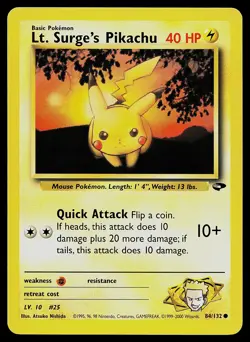 Pokemon Card - Lt. Surge's Pikachu Gym Challenge 84/132 Common - Image 1
