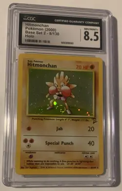 Hitmonchan 2000 Base Set 2 8/130 Holo SWIRL Pokemon Card CGC 8.5 - Image 1