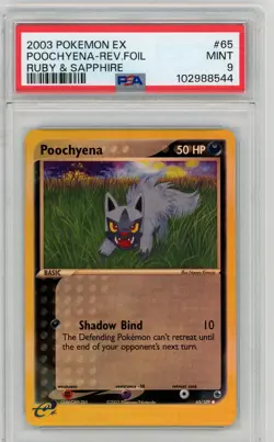 PSA 9 MINT Poochyena EX Ruby & Sapphire 65/109 Reverse Holo Pokemon Card - Image 3