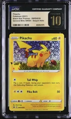 POKEMON Pikachu SWSH039 SWSH: General Mills Promo Sequin Holo - CGC 10 PRISTINE - Image 3