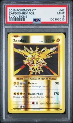 #42 ZAPDOS Reverse Holo Foil 2016 Pokémon XY EVOLUTIONS Fresh Grade PSA 9 - Image 3