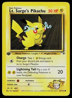 Pokemon Card - Lt. Surge's Pikachu Gym Heroes 1st Edition 81/132 Common - Image 1