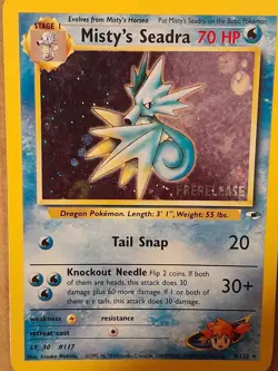 Pokemon Misty's Seadra 9/132 Gym Heroes Prerelese Stamped Holo Promo LP - Image 2
