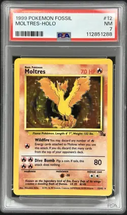 1999 POKEMON FOSSIL #12 MOLTRES-HOLO PSA 7 - Image 1