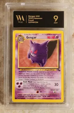 WAG Slab Mint 9 Gengar 20/62 Fossil Regular Vintage Pokemon TCG Graded Card - Image 1