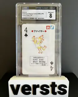 CGC 8 Moltres 4 Of Clubs Japanese Pokemon Green Poker Card 1996 - Image 1