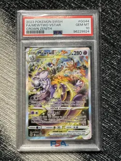 2023 POKEMON SWORD & SHIELD CROWN ZENITH #GG44 FULL ART/MEWTWO VSTAR PSA 10 - Image 1
