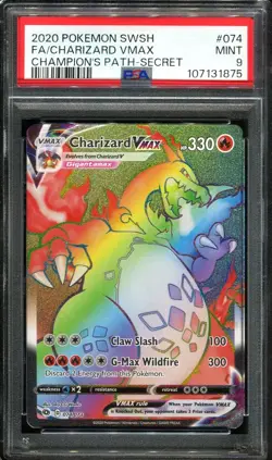 PSA 9 Charizard VMAX 074/073 Champions Path Secret Rainbow Pokemon Card - Image 1