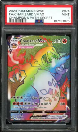PSA 9 Charizard VMAX 074/073 Champions Path Secret Rainbow Pokemon Card - Image 2