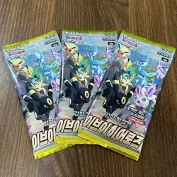 x3 Pokemon Card Eevee Heroes Factory SEALED Korean Booster Pack Evolving Skies - Image 1