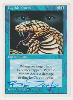 Blue Signed Psychic Venom LP 4th Edition Artist Brian Snoddy 1995 WOTC MTG Magic - Image 1