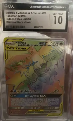 Pokemon CGC 10 Moltres & Zapdos & Articuno GX Hidden Fates Card - Image 1