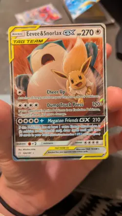 Pokemon TCG Eevee & Snorlax GX 120/181 Sun and Moon Team Up Tag Team Card NM - Image 1