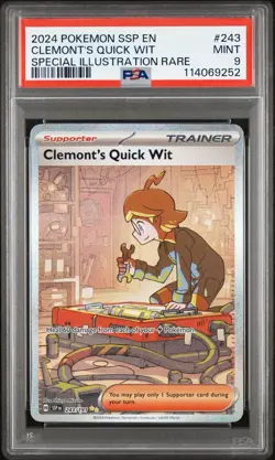 2024 POKEMON SSP EN-SURGING SPARKS #243 CLEMONT'S QUICK WIT PSA 9 - Image 3